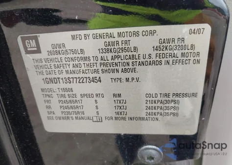 2007 Chevrolet Trailblazer Ls from USA, damaged, VIN 1GNDT13S772273454